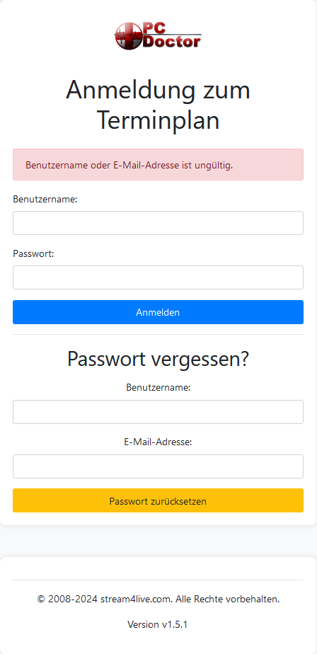 Login Fehler